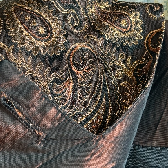 Essence Paisley Gold Copper Tuxedo Blazer Statement Size 14 Formal Jacket - Picture 3 of 13